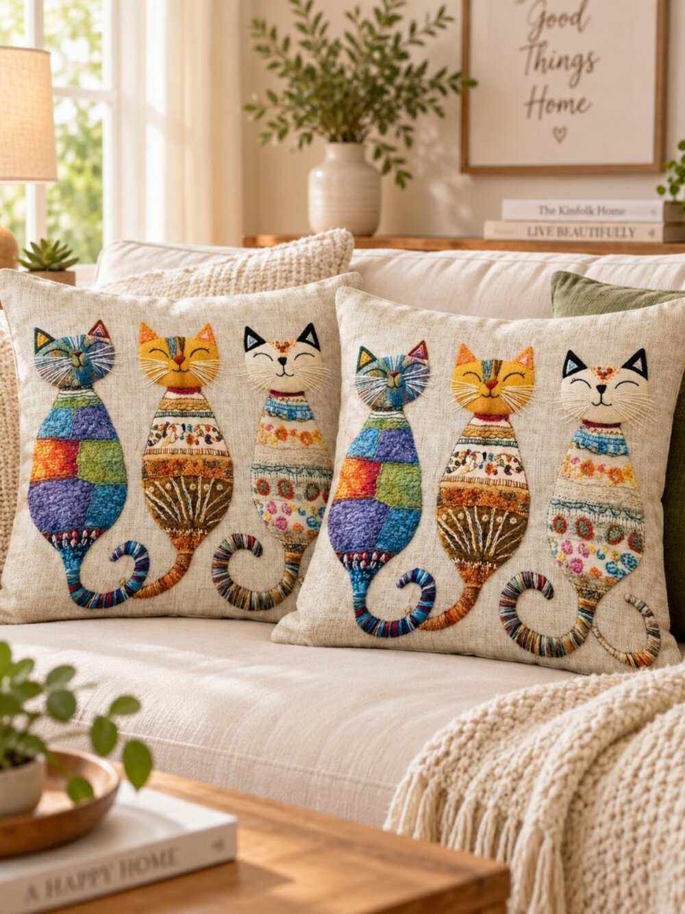 Set of 2 Kitten Print Pillow Covers 18x18 Cat Home Decor